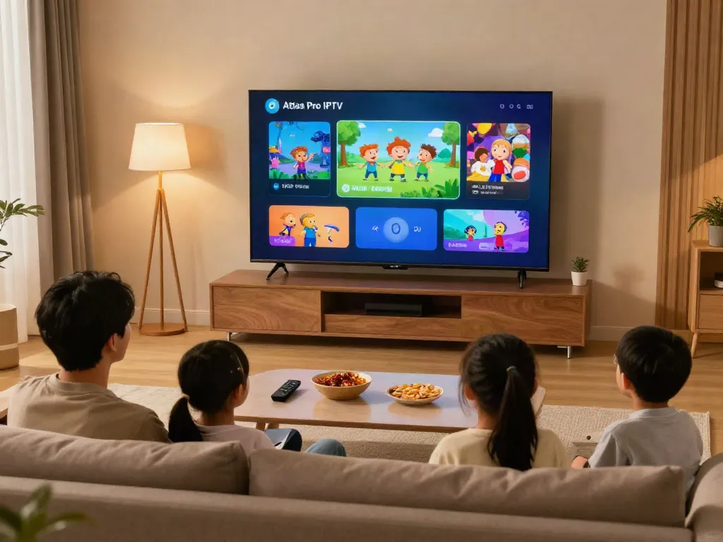Visionnez des chaînes avec atlas pro iptv dans un salon convivial au style moderne